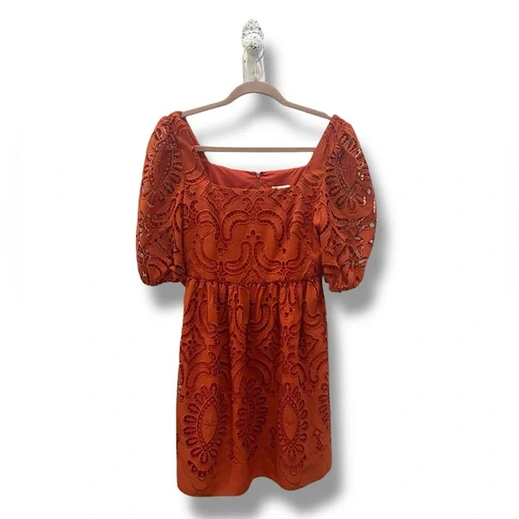 Shoshanna Rust Mini Dress with Puff Sleeves - Picture 2 of 3